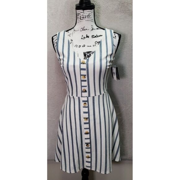 Iz Byer Dresses & Skirts - Iz Byer A Line Dress Women Small White Striped Polyester Sleeveless Button Front